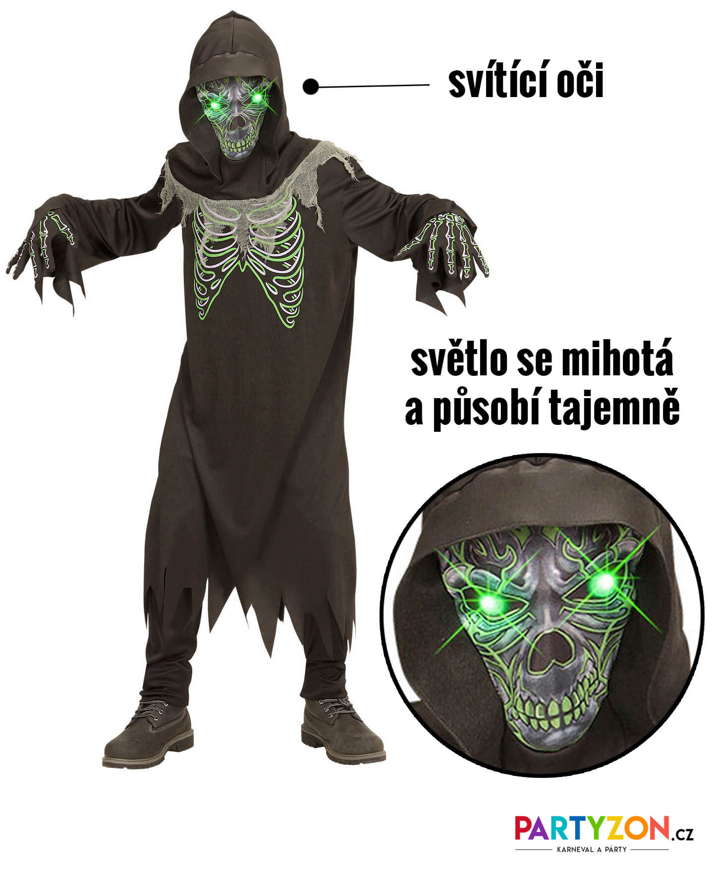 strasidelna maska Dětský kostým smrtky (svítící oči)